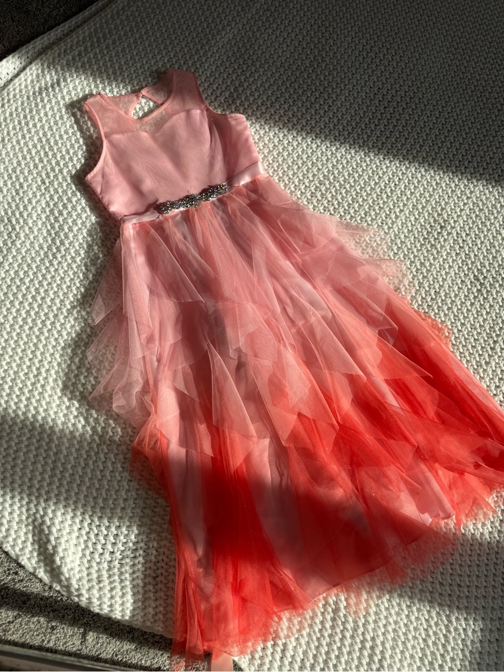 Rare Editions Pink and Coral Layered Tulle Formal Dress - Picture 2 of 7
